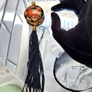 Cloisenne butterfly pendant with black Tassel